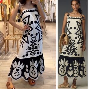 Farm Rio Square Neck Linen Patchwork Maxidress